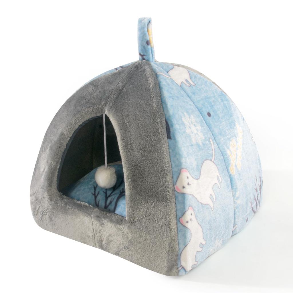 Peto-Raifu Pyramid Cat House 2-Way Bed, White Stoat Pattern, Size M