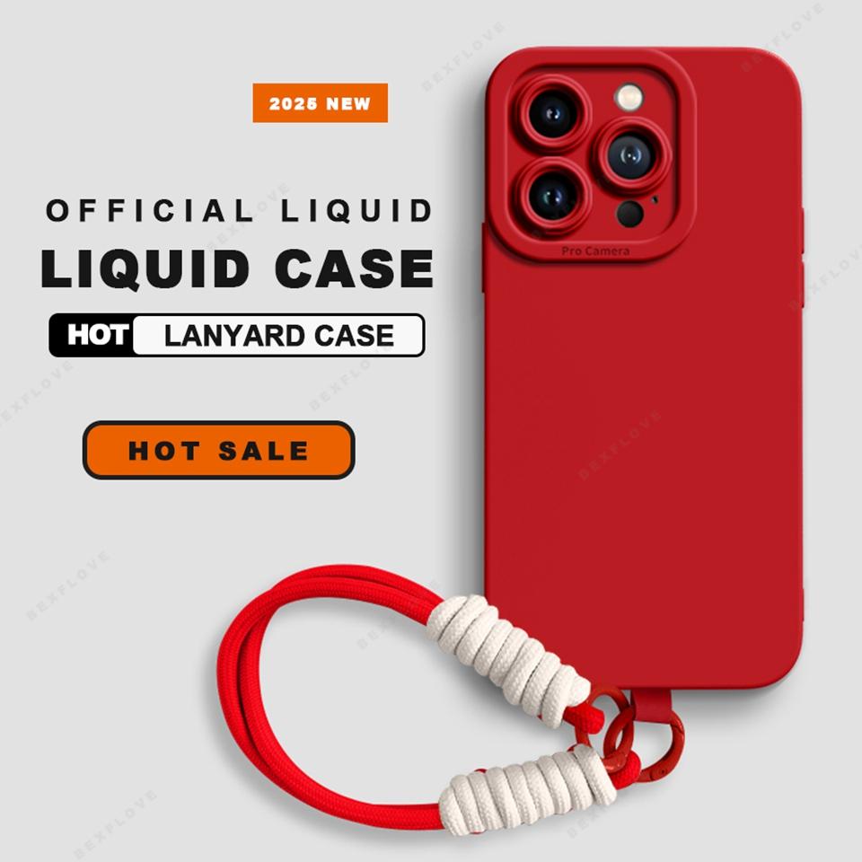 Lanyard Phone Case For For Iphone 16E 16 14 1 Plus 12 13 Mini 11 16 Pro X XR XS Max SE Liquid Silicone Strap Protector Soft Cover
