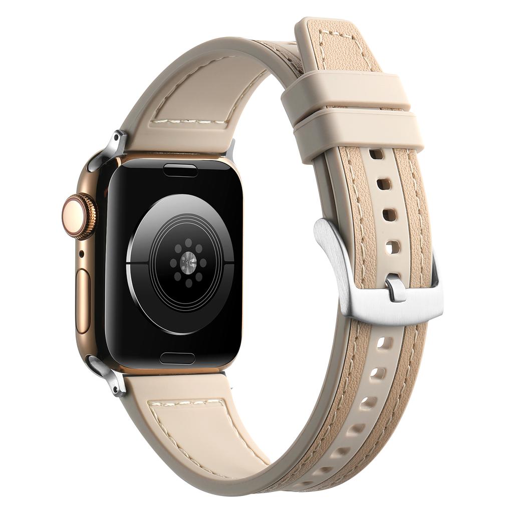 Ремешок для часов силиконовый + кожаный ремешок для Apple Watch Band Ultra 44 мм 45 мм 41 40 мм 49 мужской спортивный ремень женский ремешок для iWatch Series 8 7 9