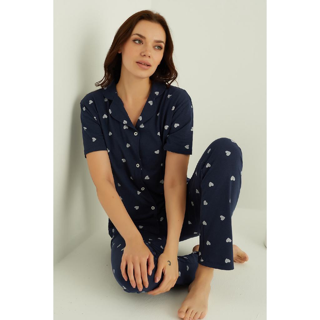 Хлопковый пижамный комплект на пуговицах
