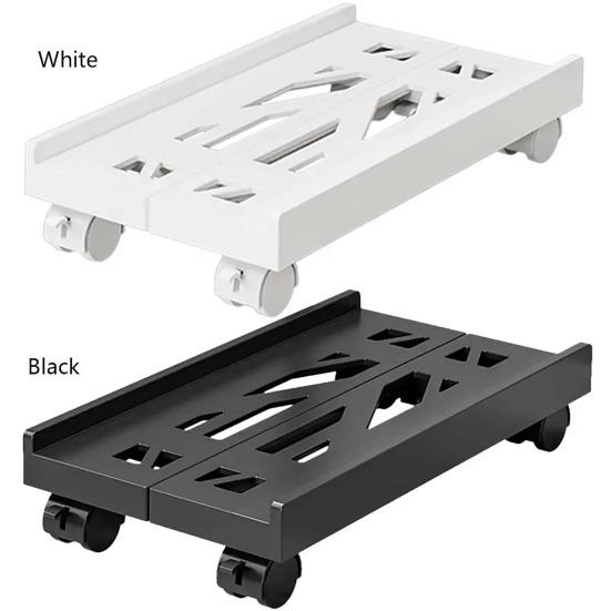 Выдвижная база с вращающимися на 360 градусов колесами. Полая конструкция для рассеивания тепла. Регулируемая ширина. Стабильная структура. Запираемый держатель ЦП.