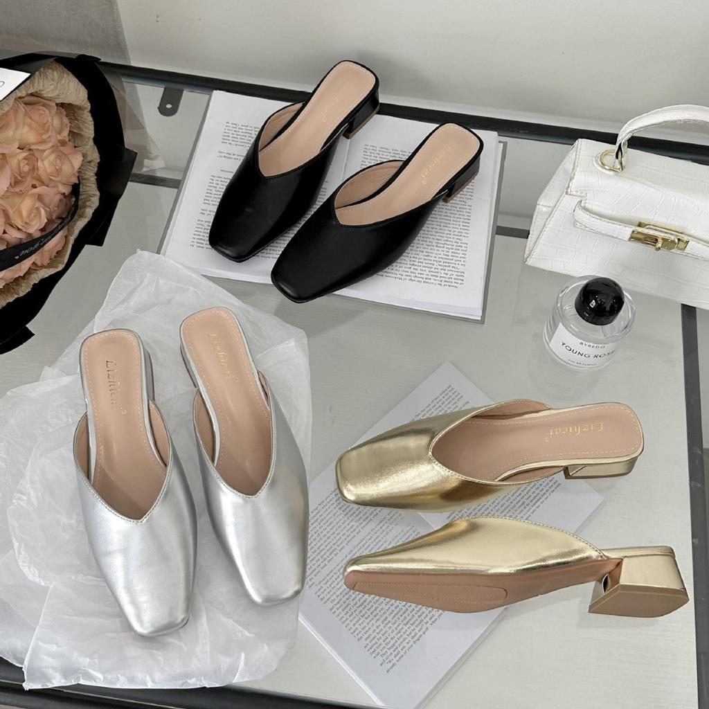 2025 Spring and Autumn New Bag Head Slippers Women's Wear Lazy Square Head Cool Slippers Casual Fashion Sandals Style