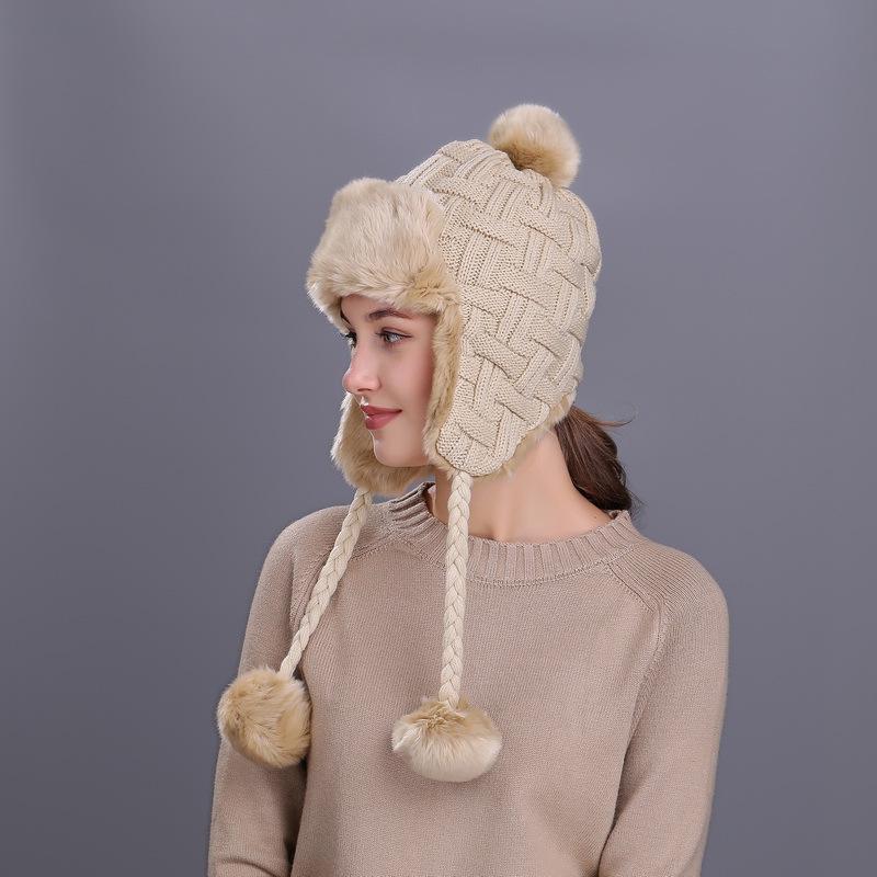 Осенне-зимняя новая клетчатая защитная шапка для ушей Lei Feng, плюшевая шапка для улицы, осенне-зимняя вязаная шерстяная шапка