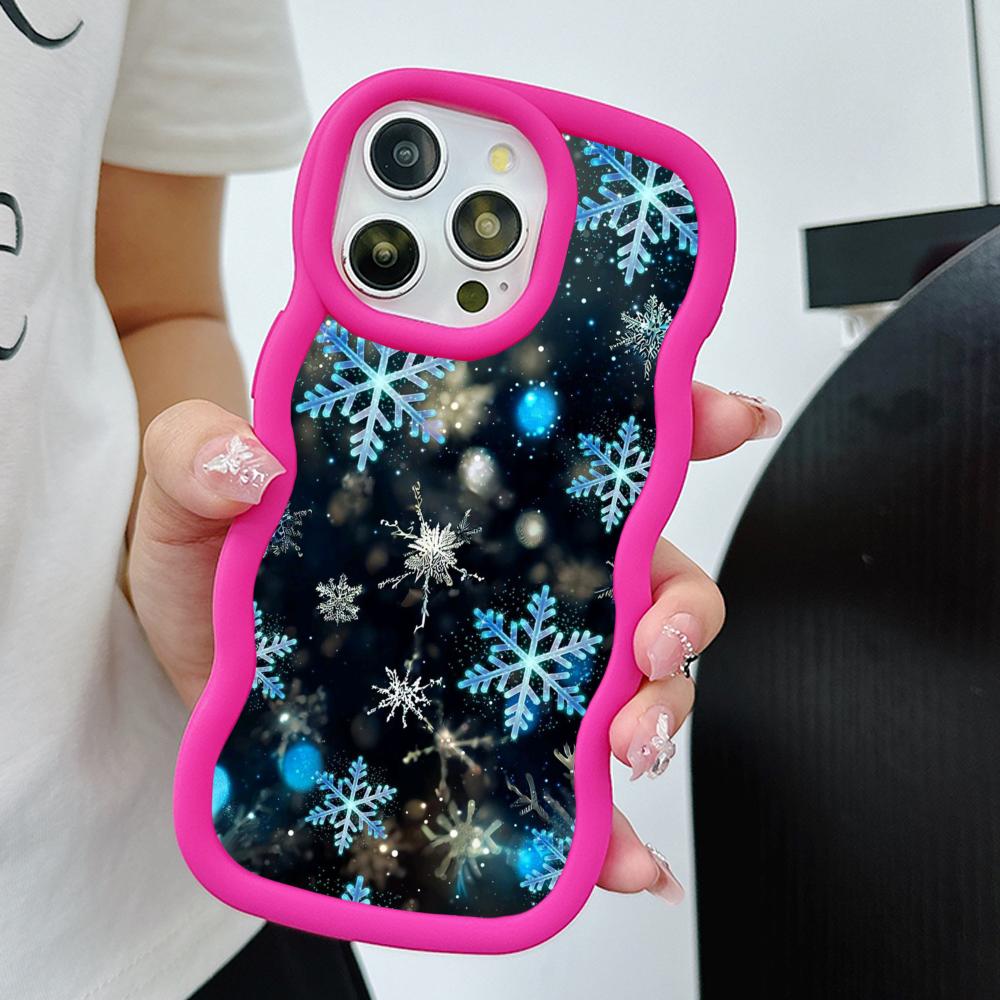 Зимний чехол для телефона с рисунком снежинки для iPhone 17 16 15 14 13 12 11 Air Pro Max Plus Волнистый край ТПУ Цветной чехол для смартфона