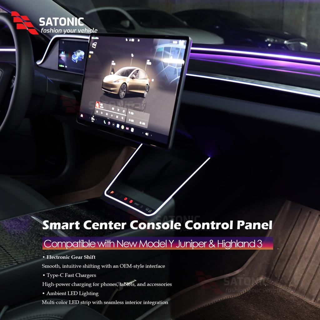 SATONIC Wireless Charger Knobs for Tesla New Model Y Juniper 2026 & Model 3 Highland Dual Type C Quick Charge Gear Shift