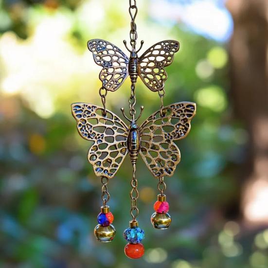 Винтажная подвесная бабочка, украшение, устойчивое к погодным условиям, для внутреннего и наружного использования, для сада, патио, металлическая подвесная подвеска в виде колокольчика для ветряной музыки