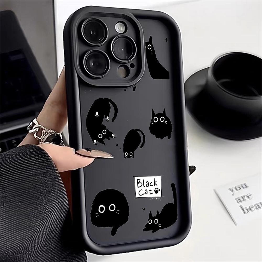 LZ11 cat милый художественный дизайн силиконовый чехол для телефона iPhone 11 13 14 15 16 Pro Max 7 8 16 Plus 12 mini XS Max XR противоударный задний чехол