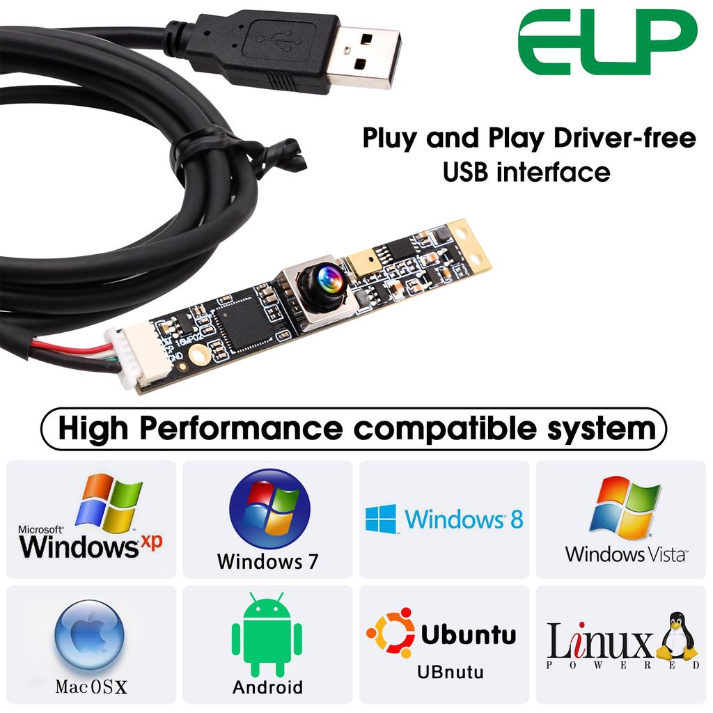 16MP USB ELP 4K USB Webcam Module with Microphone for Ultra Mini Light Security PC CCTV Laser Compatible with and Mac OS Camera, Autofocus, Computers,