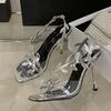 Fashion Design Patent Leather Leaf Back Strap Sandals Women Elegant Square Toe Gold Silver High Heels Party Prom Shoes