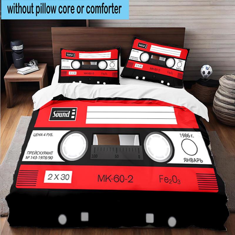 Cassette Tape Design 3pcs Bedding,Including 1pc Duvet Cover And 2pcs Pillowcases Perfect for Christmas,Ideal for Bedroom, Dormitory