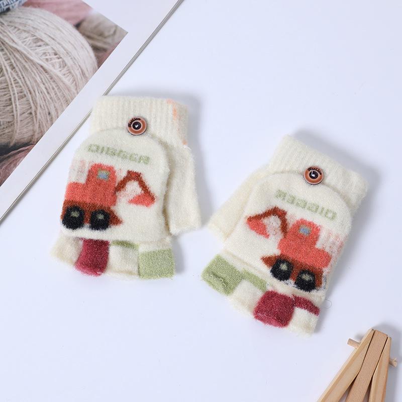 Милые детские перчатки-перевертыши с мультяшным принтом и бархатной подкладкой для тепла и защиты от холода — идеально подходят для письма осенью и зимой