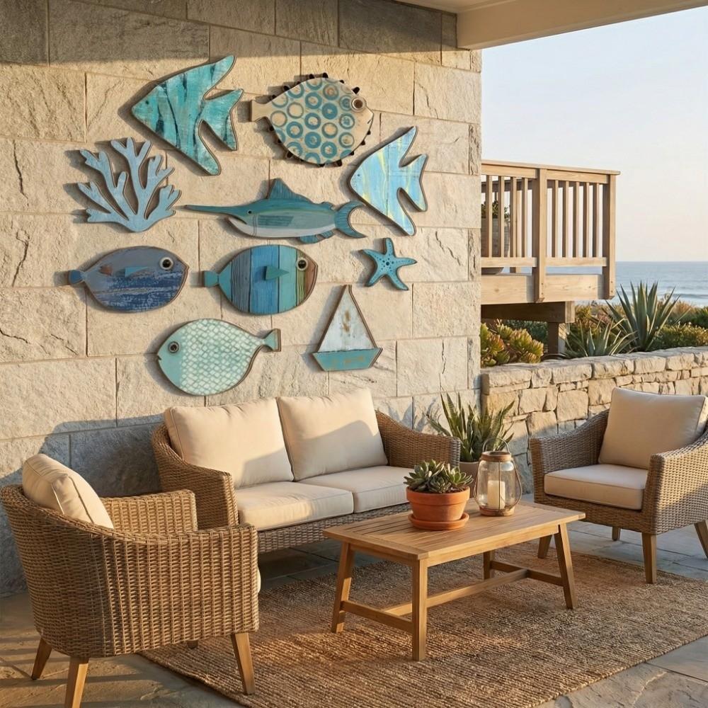 10Pcs Retro Ocean Animal Decoration Wall Art Fish Wall Decor Vintage Fish Decorative Plate  Hawaiian