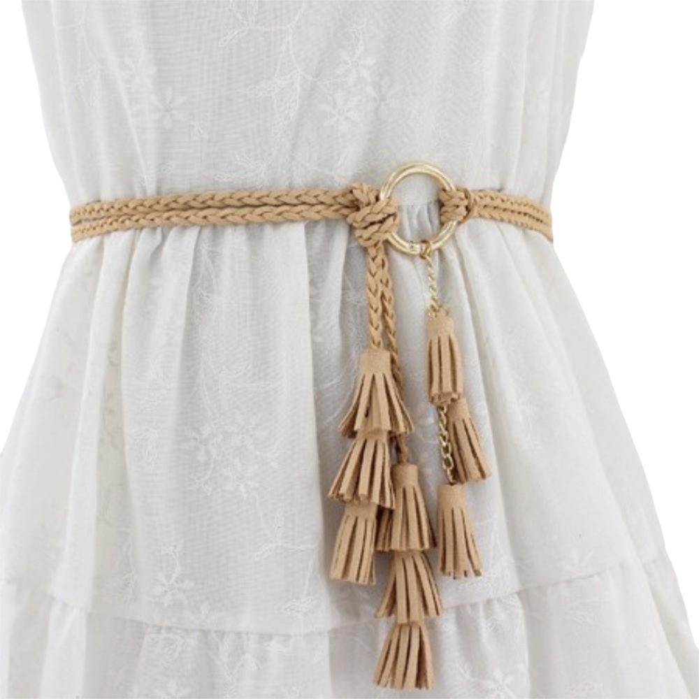 Solid Color Braided Tassel Belt Tassel Detail Dress Waistband New Knit Belt Casual Wear