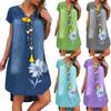 Fashion Women's Casual Printed V-Neck Short Sleeve Knee Length Denim Dress