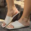 Летние модные новые повседневные однотонные сексуальные элегантные женские сандалии на плоской подошве с квадратным носком, пляжные удобные шлепанцы