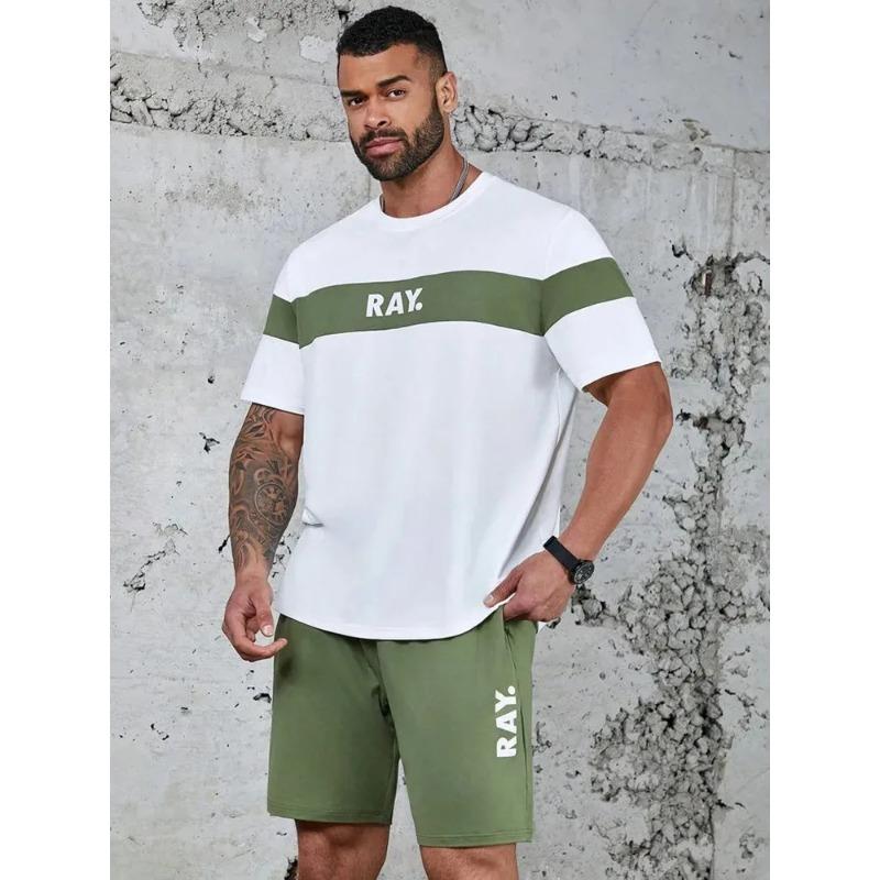 Мужские спортивные шорты с короткими рукавами, повседневный комплект из двух предметов, уличный дневник, Харадзюку, свободный цифровой принт, лето,