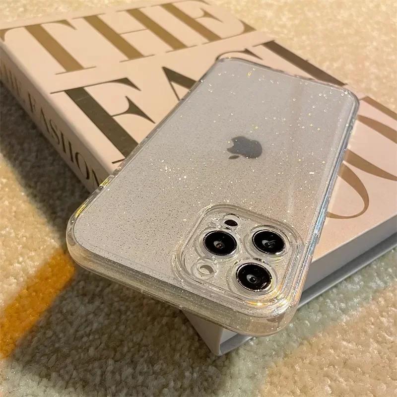 Новый роскошный блестящий прозрачный чехол для телефона iPhone 15 13 14 16 Pro Max Plus, ударопрочный прозрачный мягкий защитный чехол для линз