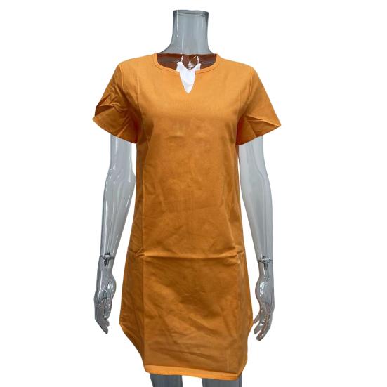 Летнее платье с V-образным вырезом и разрезом на подоле, свободное нерегулярное платье с короткими рукавами, сплошной цвет, пуловер длиной до колена, повседневная повседневная одежда, платье миди