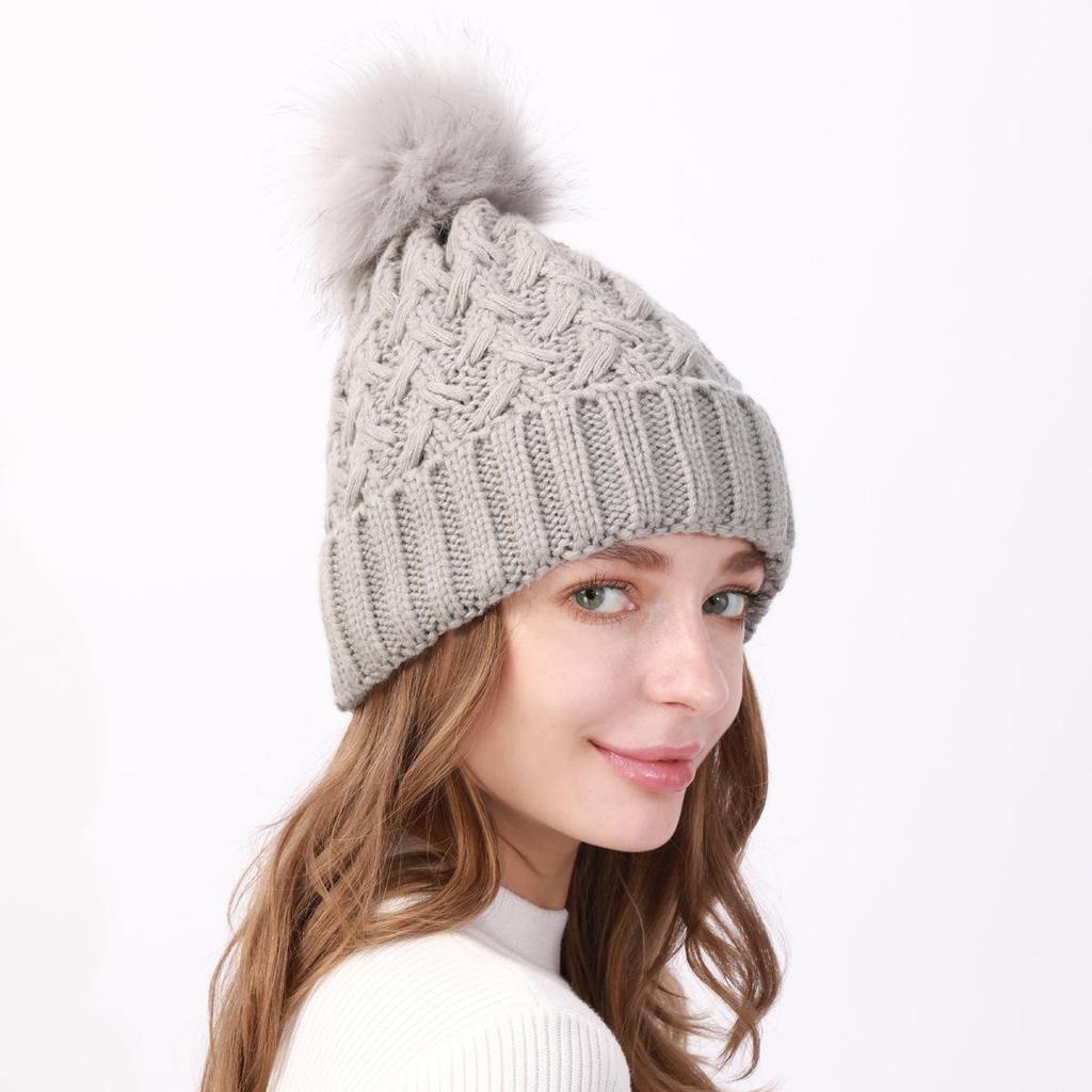 Женская плюшевая утолщенная шерстяная шапка, осенне-зимняя уличная морозостойкая теплая вязаная шапка