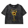 Sunflower Butterfly Beautifulprinting Female Washed Short T Shirts Breathable Street Clothes Fashion Distress Tshirts