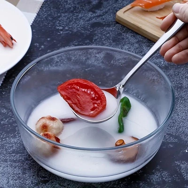 4 ложки для супа из нержавеющей стали, большая головка, утолщенная длинная ручка, подходят для кухни, ложка для супа-каши, ресторан