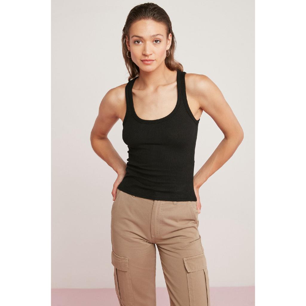 Lllesol Женская базовая белая майка в рубчик на толстых бретелях