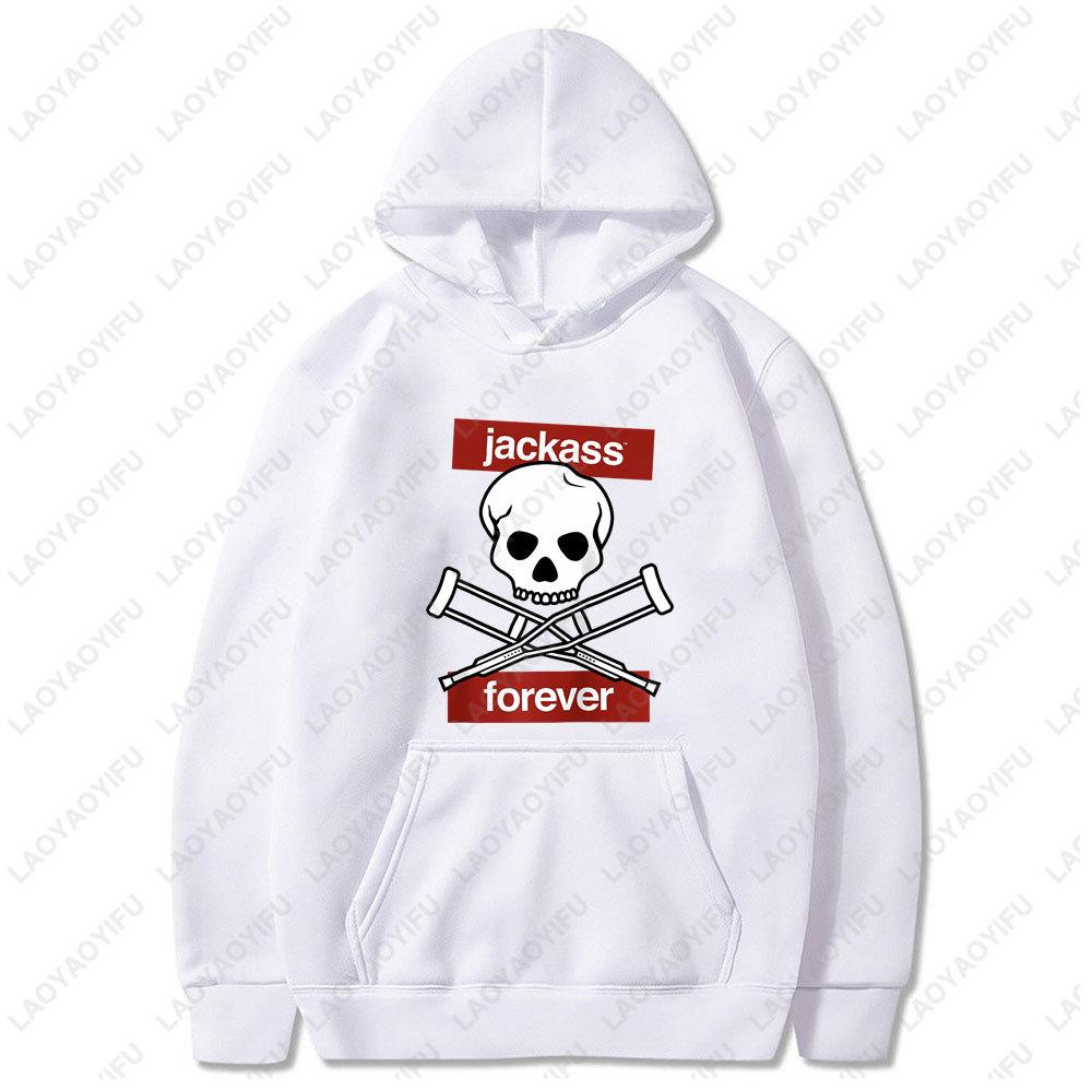 Худи с графическим принтом Jackass Forever Скелет Костыли Предупреждение Унисекс Повседневная Толстовка Винтажные Большие Худи