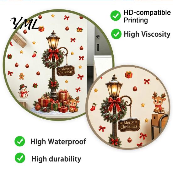 Christmas Atmosphere Wall Decor Retro Street Lamp Decal, Merry Lamppost Sticker, Seasonal Murals for Windows Holiday DIY Mural Art Living Room,