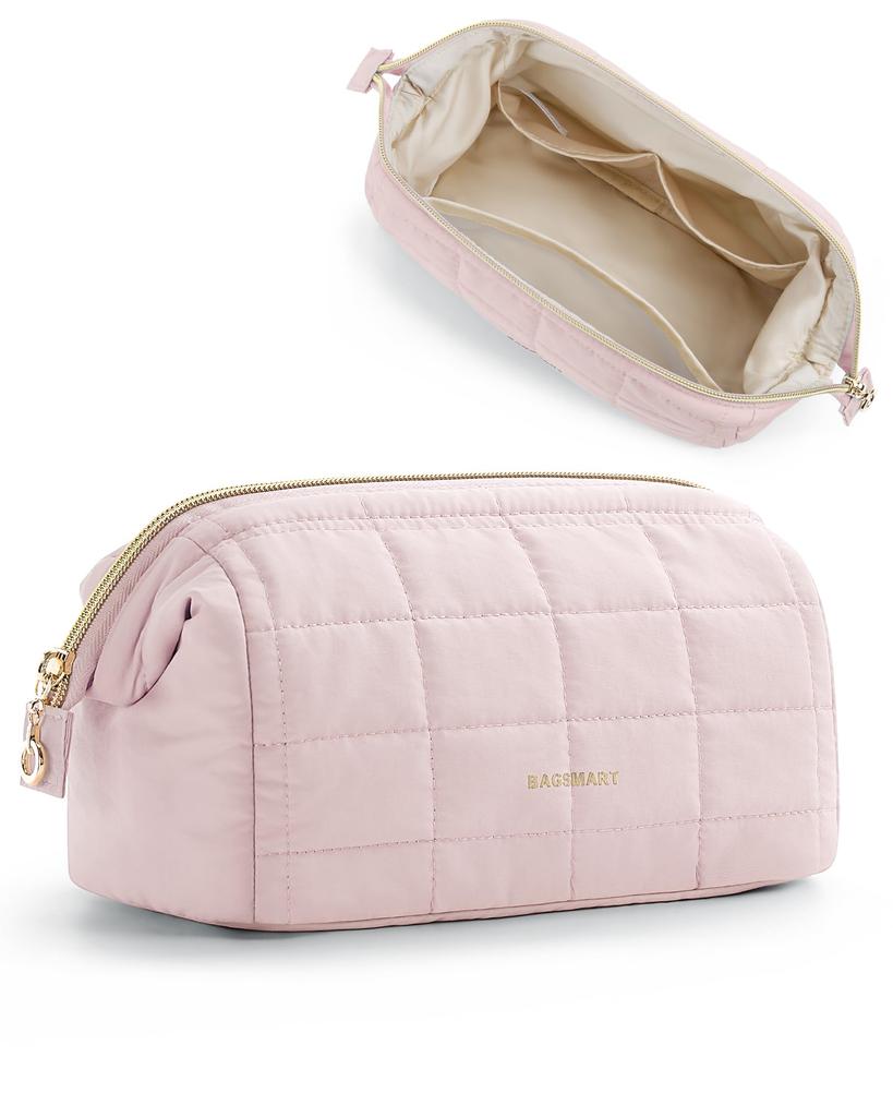 BAGSMART Makeup Storage Cosmetic Storage Makeup Multifunctional Makeup Brush Storage Wash Travel Accessories Storage Large Business Pink Pouch, Pouch,
