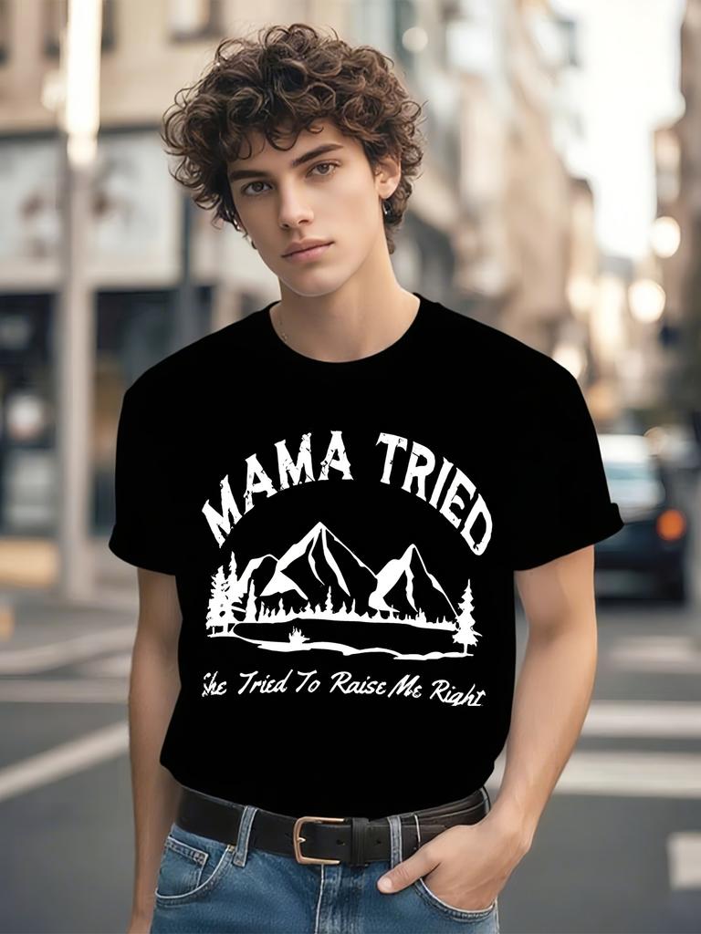 Винтажная Вестерн - Черная с Белой Графикой "Mama Tried" - Ретро Футболка для Кантри Музыки