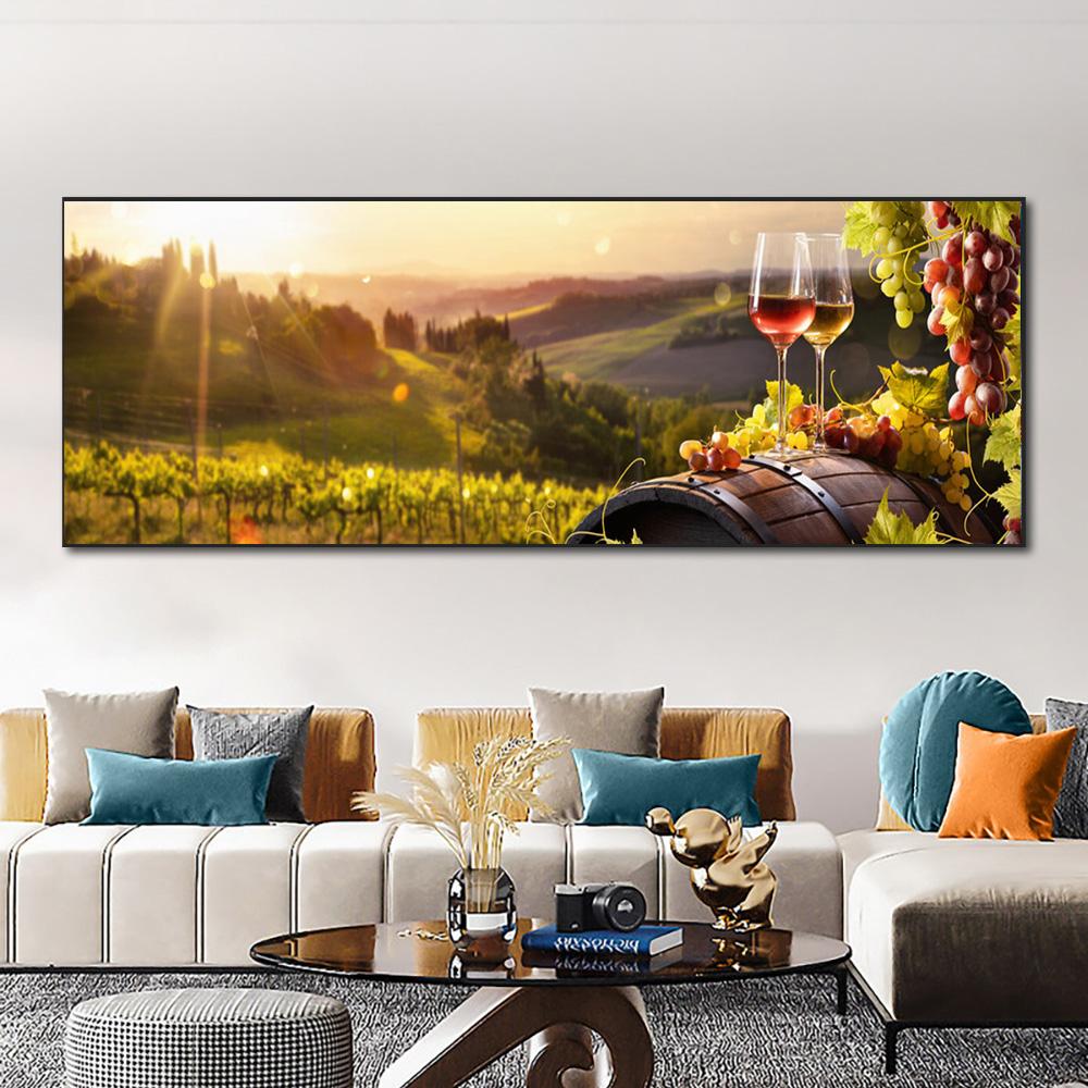Italy Red Wine Glass Grapes And Barrel Canvas Painting Landscape Posters and Prints Wall Art Pictures Home Decor No Frame