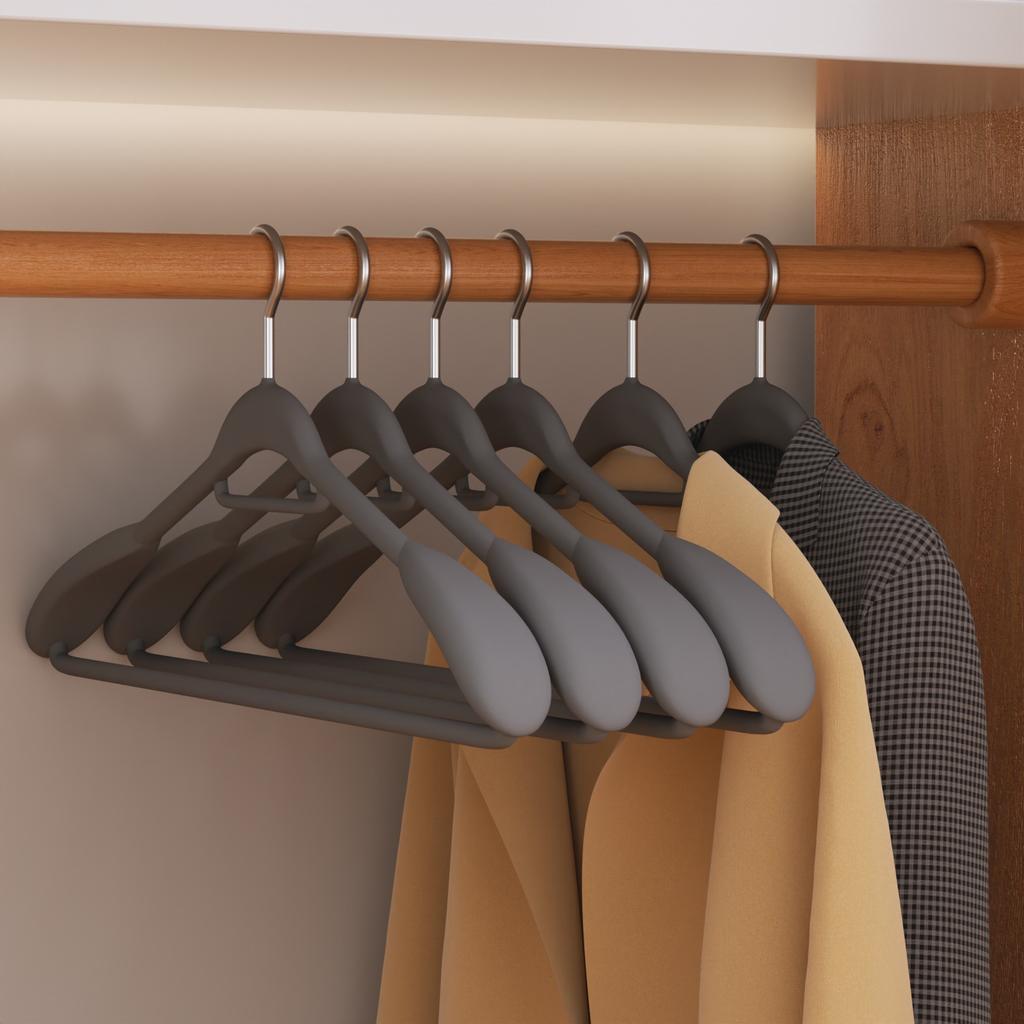 Household Wide Shoulder Seamless Hanger Coat Hanger Flocking Anti-Shoulder Angle Non-Slip Hanging Clothes Rack Wardrobe Storage Clothes Support
