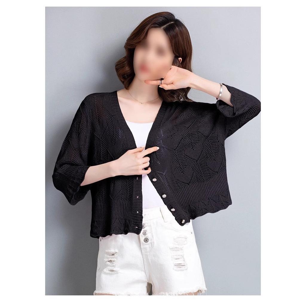 Летняя короткая куртка с тонкой шалью и ажурной рубашкой с кондиционером, вязаный кардиган из ледяного шелка для женщин