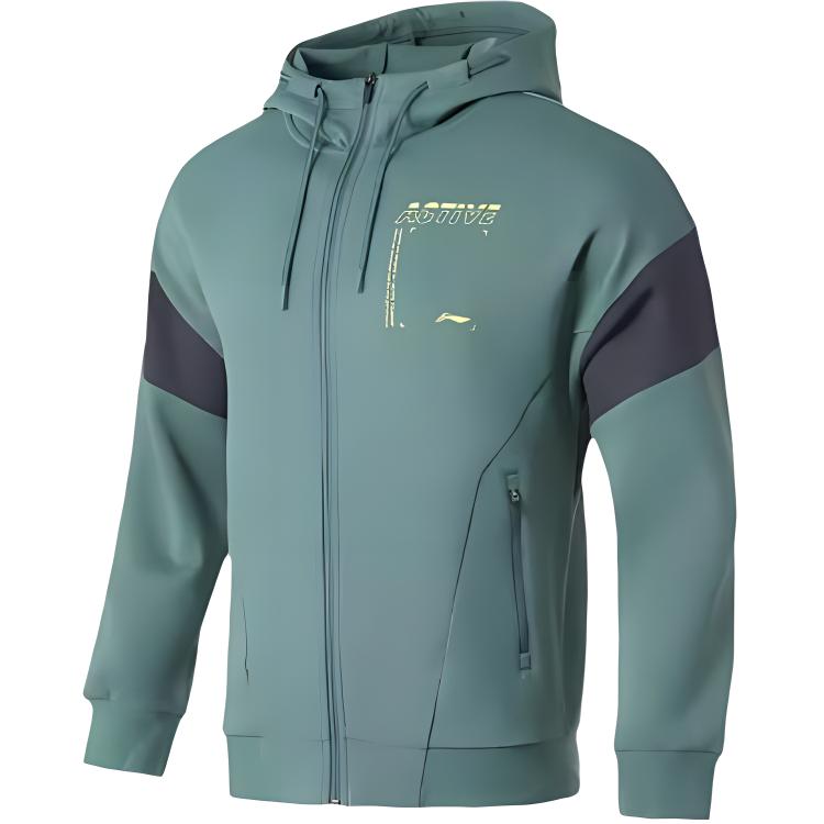 Li Ning Hooded Cardigan Warm Pullover Letter Sweatshirt Men Sweatshirt Wild-Duck-Green AWDQ715-4
