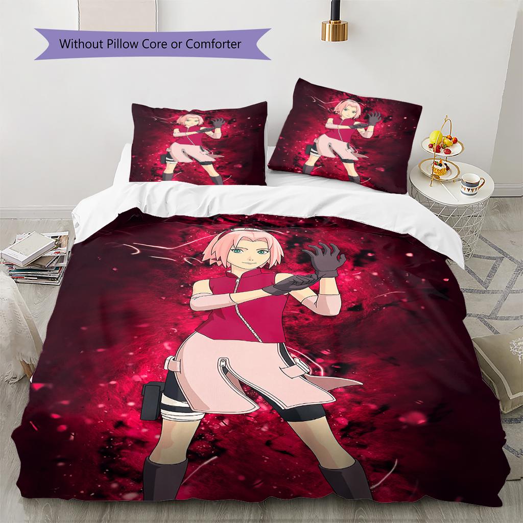 Постельное белье с рисунком Харуно Сакуры из аниме Наруто, Декор для дома, Подарок на день рождения (1 пододеяльник + 2 наволочки, без наполнителя)