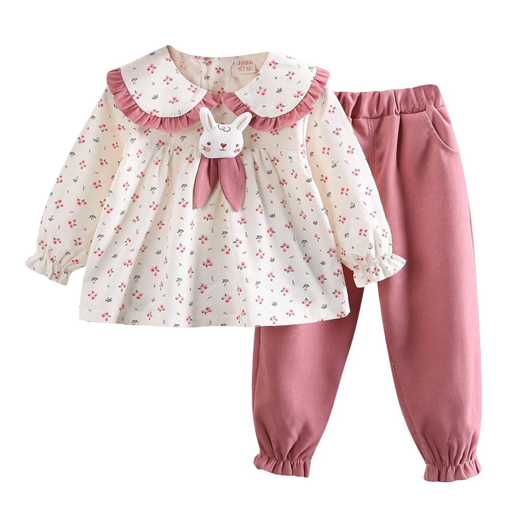 Girls Top Pants Two-piece Round Neck Sweater Long Sleeve Pants Set