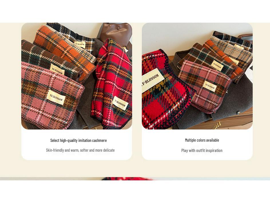 2024 Autumn/Winter Oversized Plaid Red Scarf, Unisex Christmas Shawl Neck Warmer