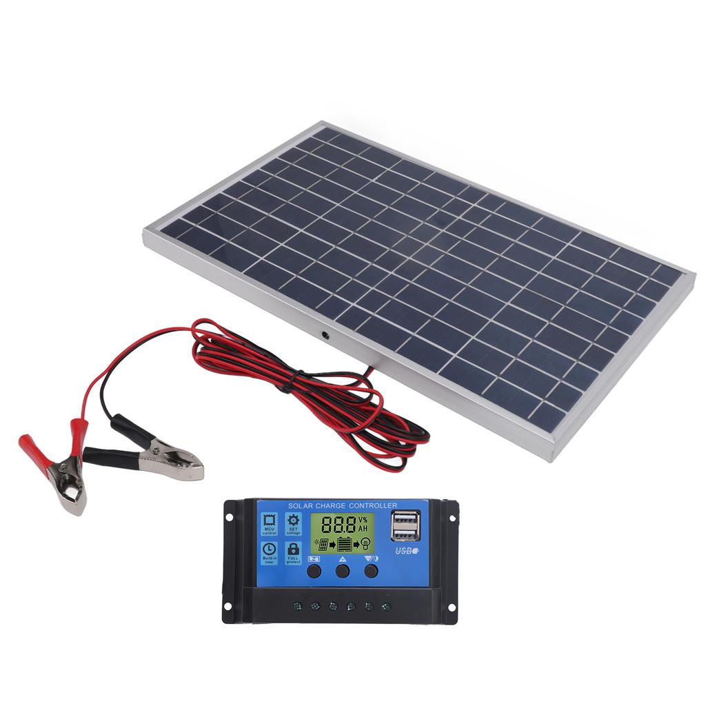 Solar Panel 10W 12V Polycrystalline IP65 Waterproof Portable 30A Solar Charge Controller for Outdoor
