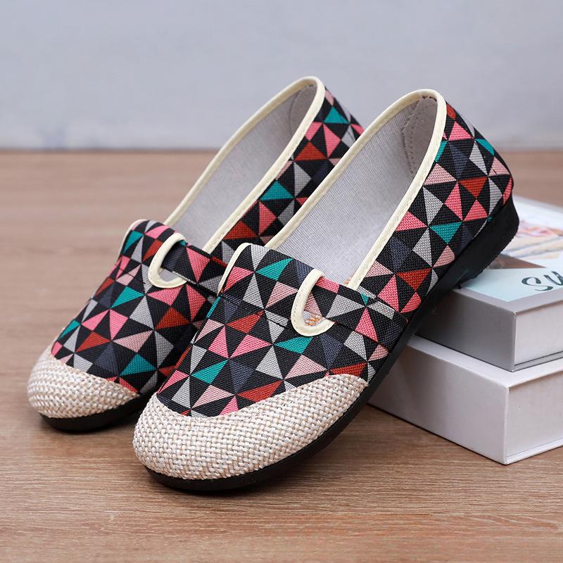 Женские парусиновые туфли-лодочки на плоской подошве с цветным полосатым узором, удобные повседневные мокасины Uppe для ношения в течение всего дня