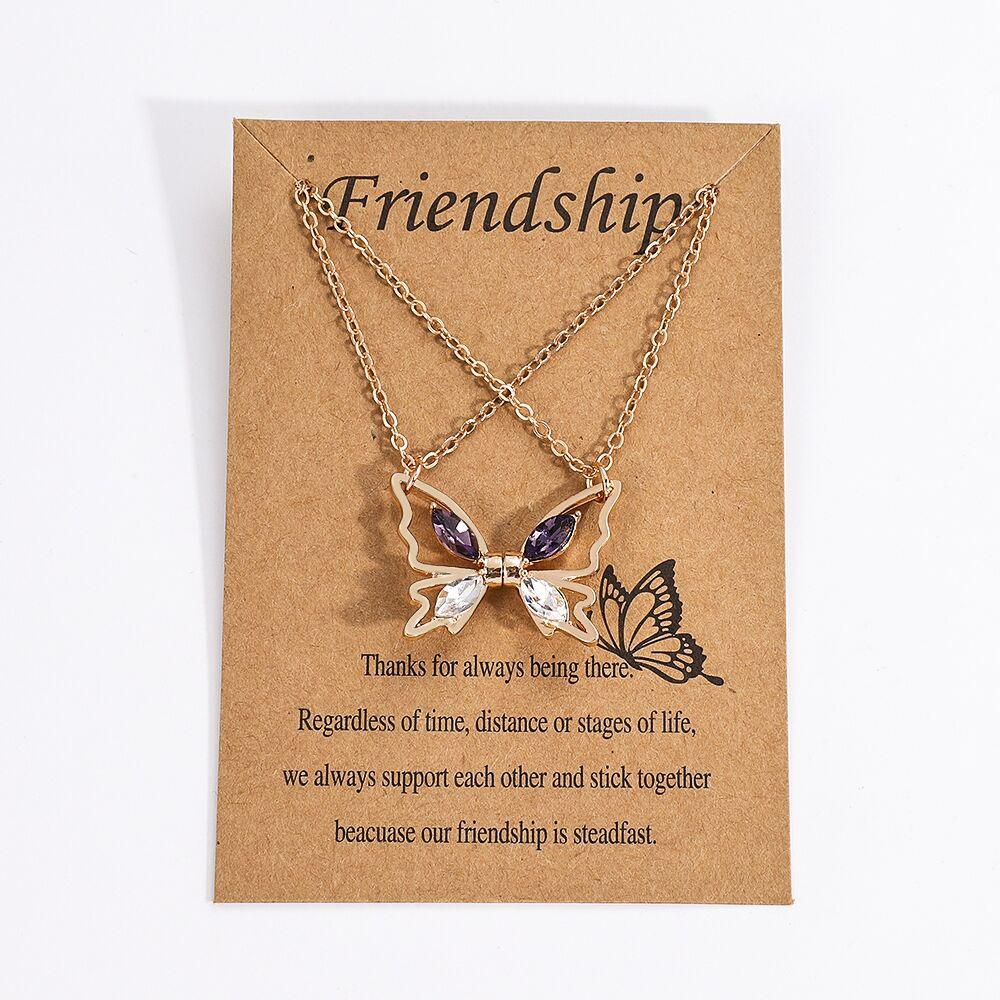 2pcs Set Crystal Butterfly Couple Pendant Necklace for Women Men Charm Magnetic Attraction Splicing Collar Jewelry Friend Gifts