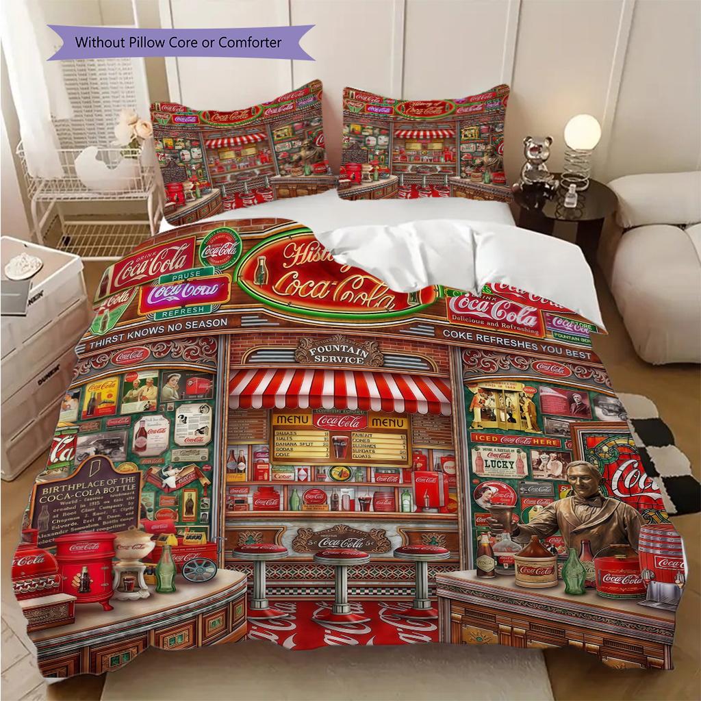 Cocacola Refreshment Sip Threepiece Set 1 Duvet Cover 2 Pillowcase Without Core Christmas Birthday Gift Soft And Comfortable