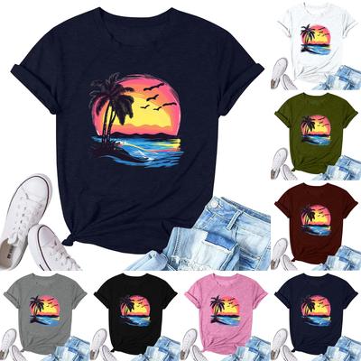 Женская модная повседневная плиссированная футболка с коротким рукавом с принтом