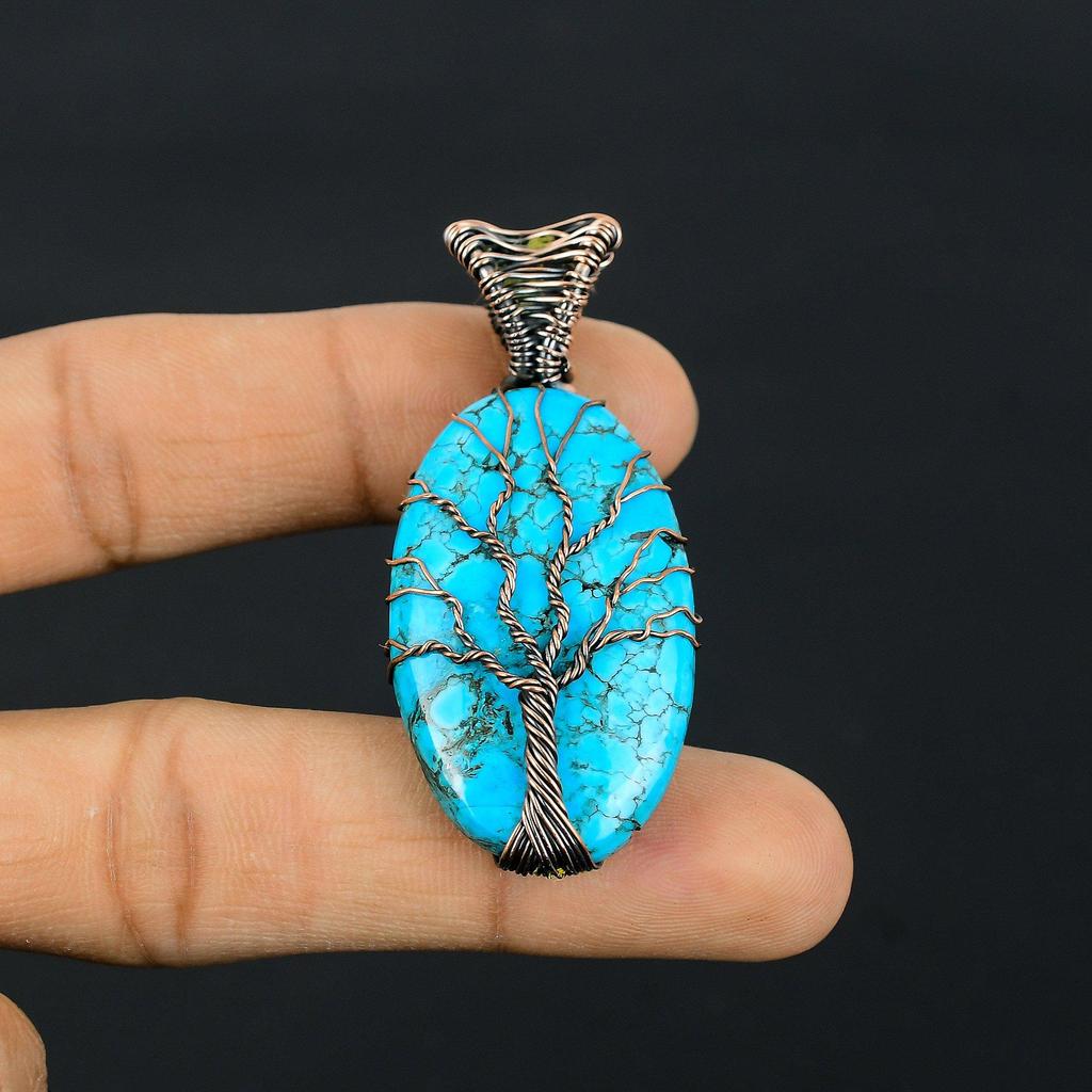 Древо Жизни Тибетский Бирюзовый Драгоценный Камень Медная Проволока Обертка Кулон Ручной Работы Ювелирные Изделия Подарок Для Любви