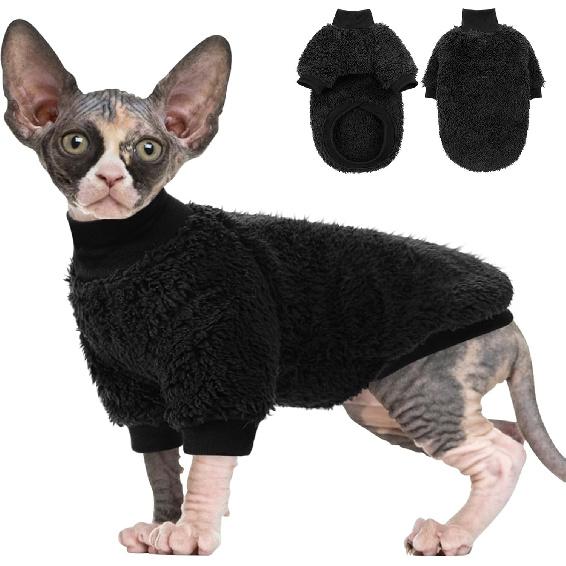 SUNFURA Sphynx Cat Sweater, Hairless Cats Turtleneck Pullover Kitten Sweaters for Cats Only, Warm and Soft Cat Pajamas Shirt with Sleeves Pet Winter