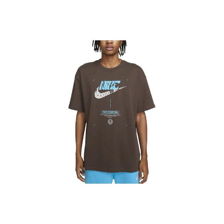 Nike Спортивная футболка с логотипом и принтом, ребристый круглый вырез, мужские футболки, коричневые FD1303-237