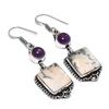 Natural Dendrite Opal, Amethyst 925 Sterling Silver Jewelry Earring 2.25" h6D55