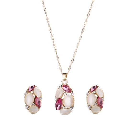 2 шт./компл., роскошный овальный кулон из искусственного опала, комплект ожерелья-гвоздиков с блестящими стразами, женский элегантный комплект серег и ожерелья