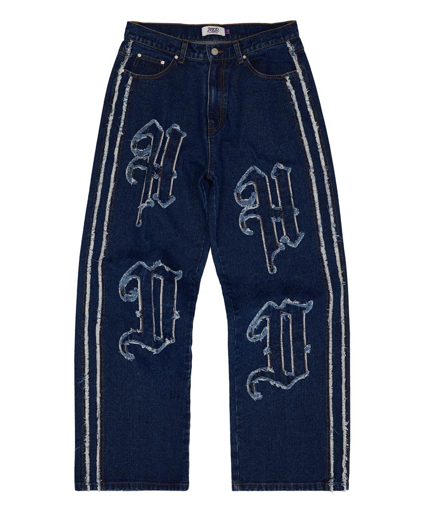 HOODHOOD Hd Applique Wide Denim Pants Medium Blue