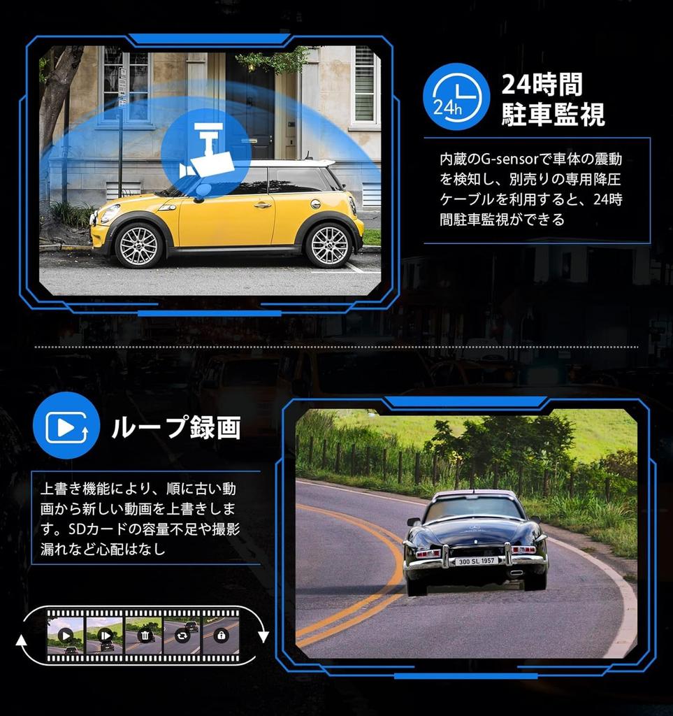 LAMONKE Видеорегистратор, 3 камеры, 4K Wi-Fi, Маленький видеорегистратор, Передняя и задняя камера,