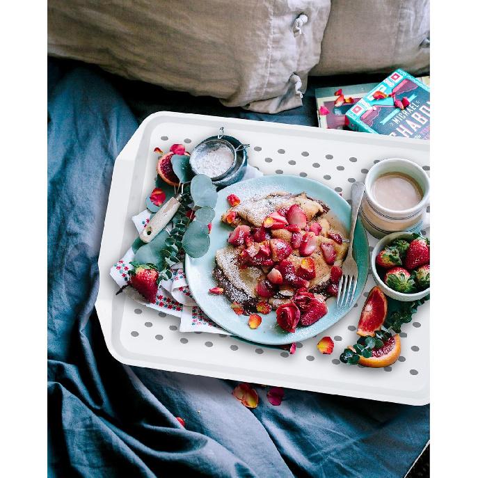 Non Slip Serving Tray with Handles, Food Trays for Eating on Couch, Lap Trays for Breakfast Dinner Snack Fruit Appetizers Beverage, Rectangular, Set